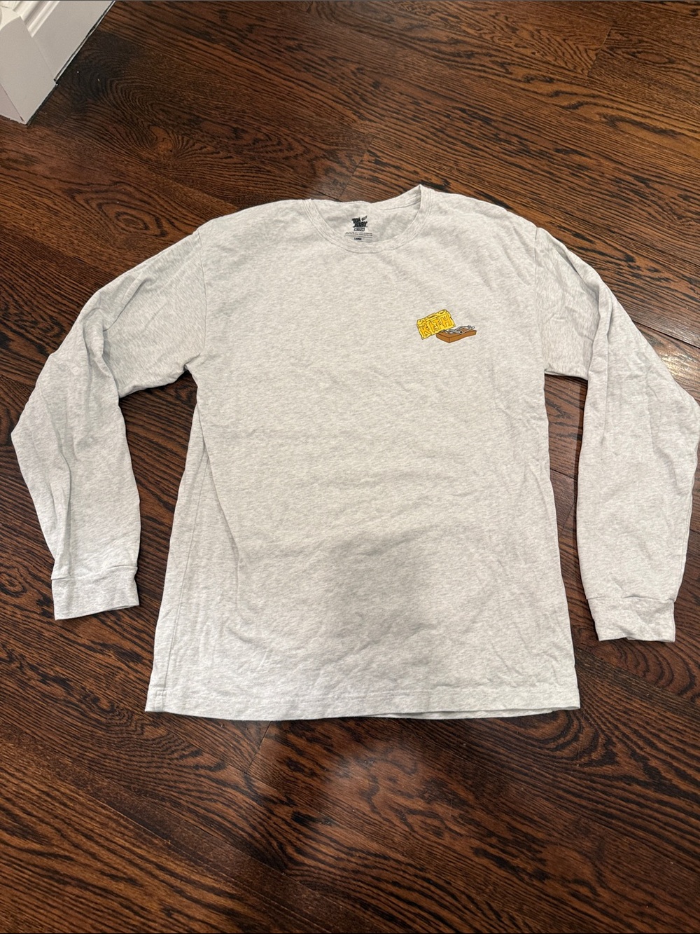 Kith Light Gray Long-Sleeve Crewneck with Small Yellow Chest Graphic